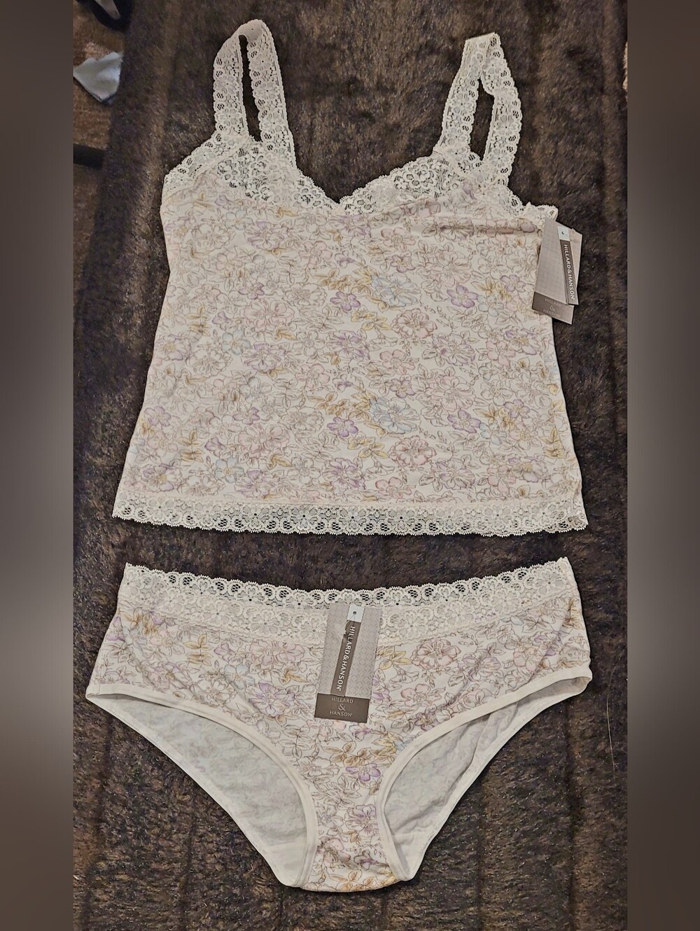 Hillard & Hanson Cream Floral Lace-Trim Cami and Brief Set,Vintage 90s New S & 7